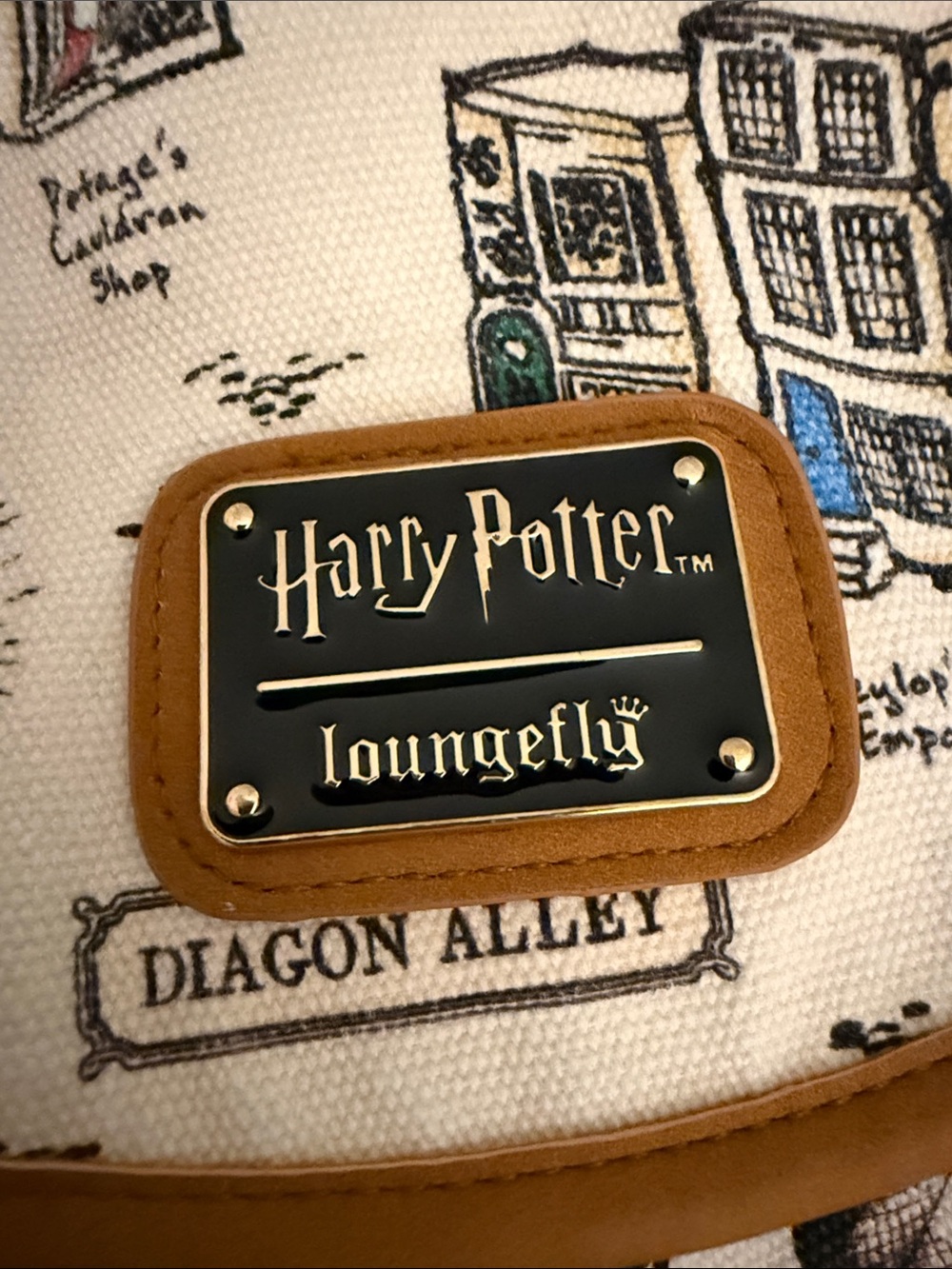 Loungefly Cream Canvas Harry Potter Map Print Bag with Tan Trim